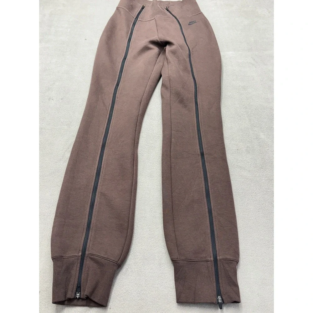 Nike Tech Fleece High Waisted Joggers Cacao Wow Brown Double Zip Pants Small NEW